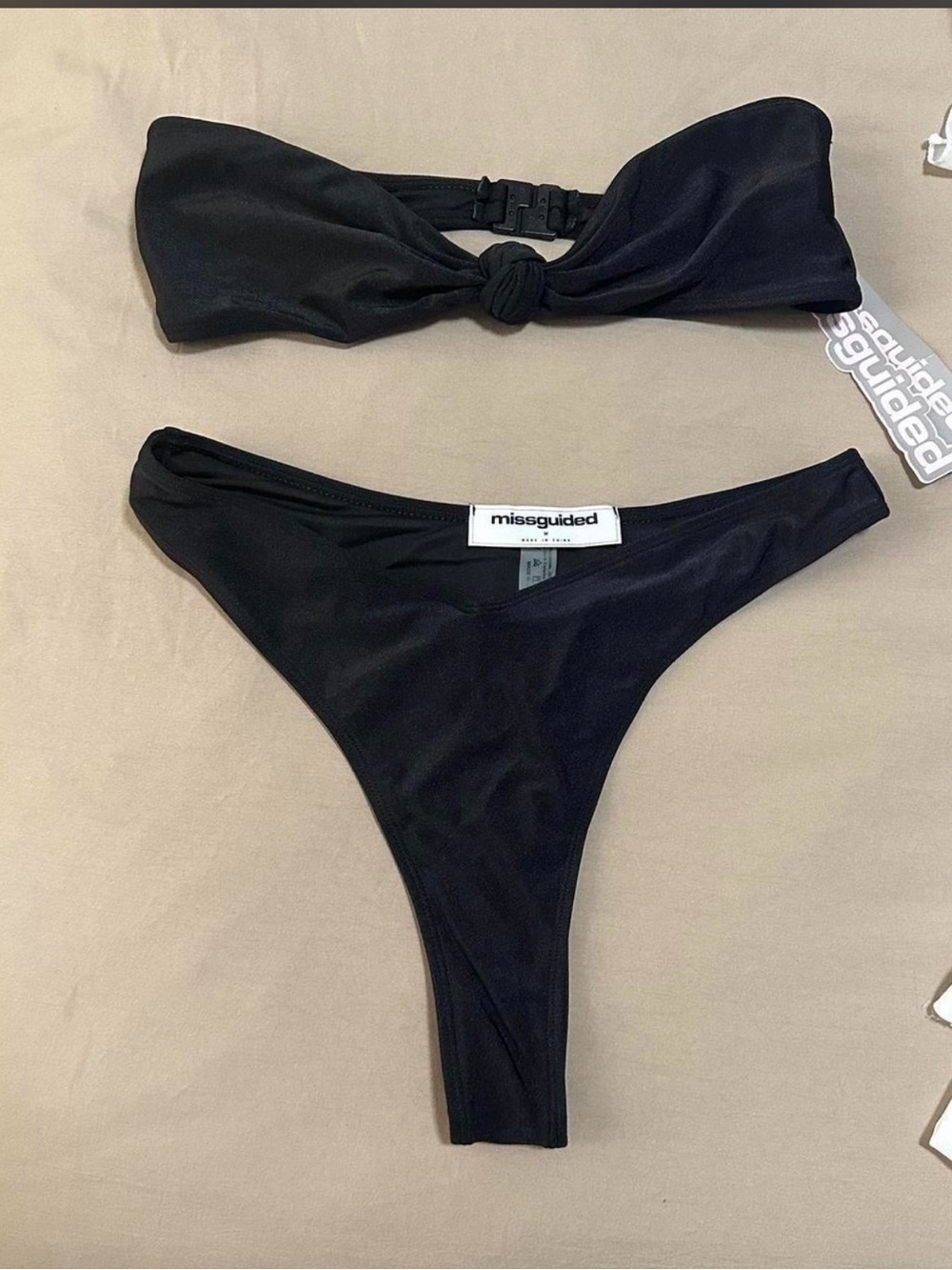 Missguided Black Knotted Bandeau Bikini Set